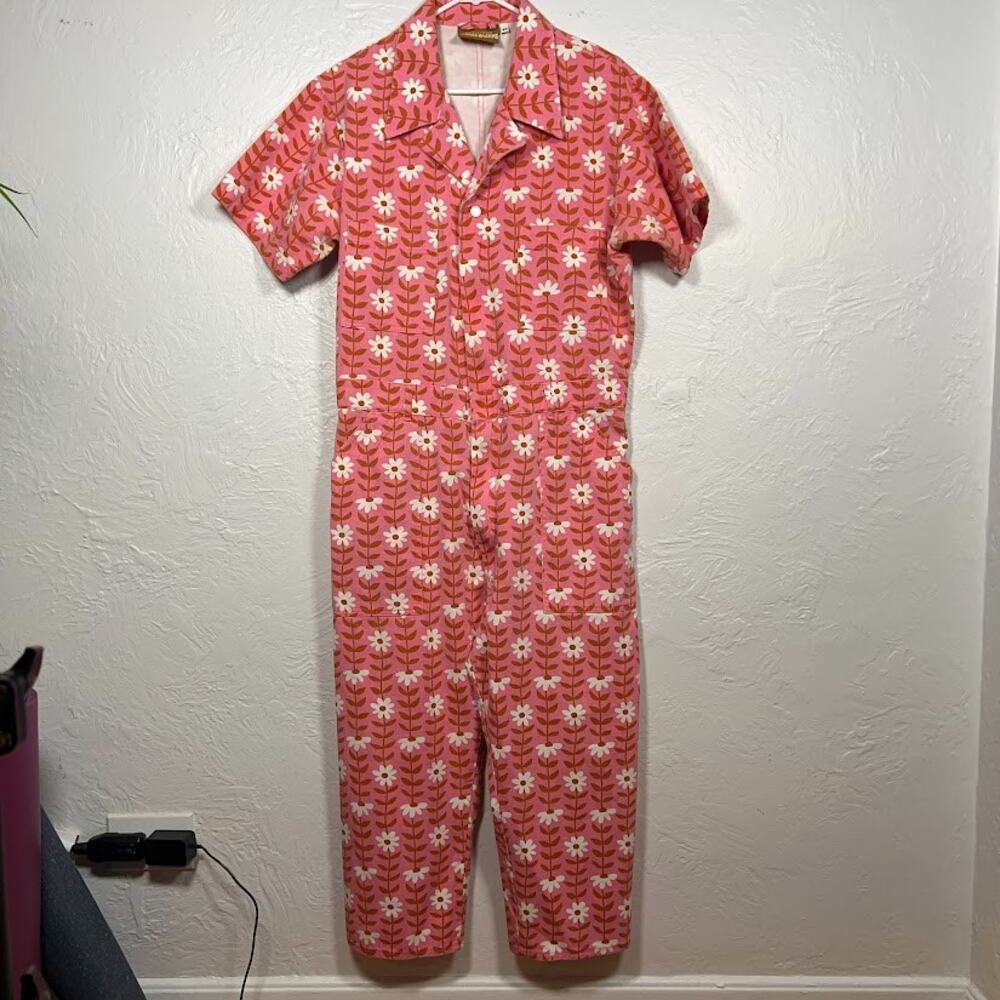 Big Bud Press Pink Daisy Chain Short Sleeve Jumpsuit XL Cotton Canvas 70s